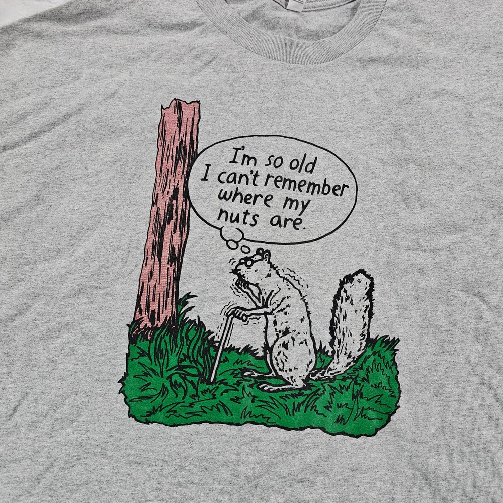 Gildan Graphic T-Shirt MENS 4XL Gray Squirrel Humor Old Age Funny Tee